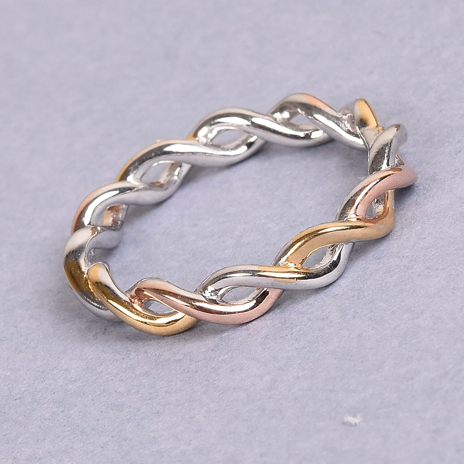 Platinum, Yellow and Rose Gold Sterling Silver Twist Ring