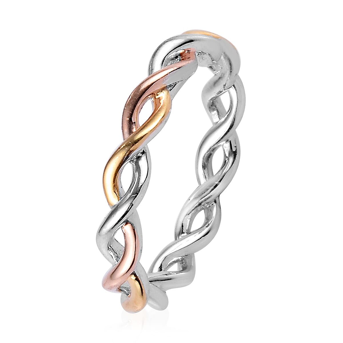 Platinum, Yellow and Rose Gold Sterling Silver Twist Ring