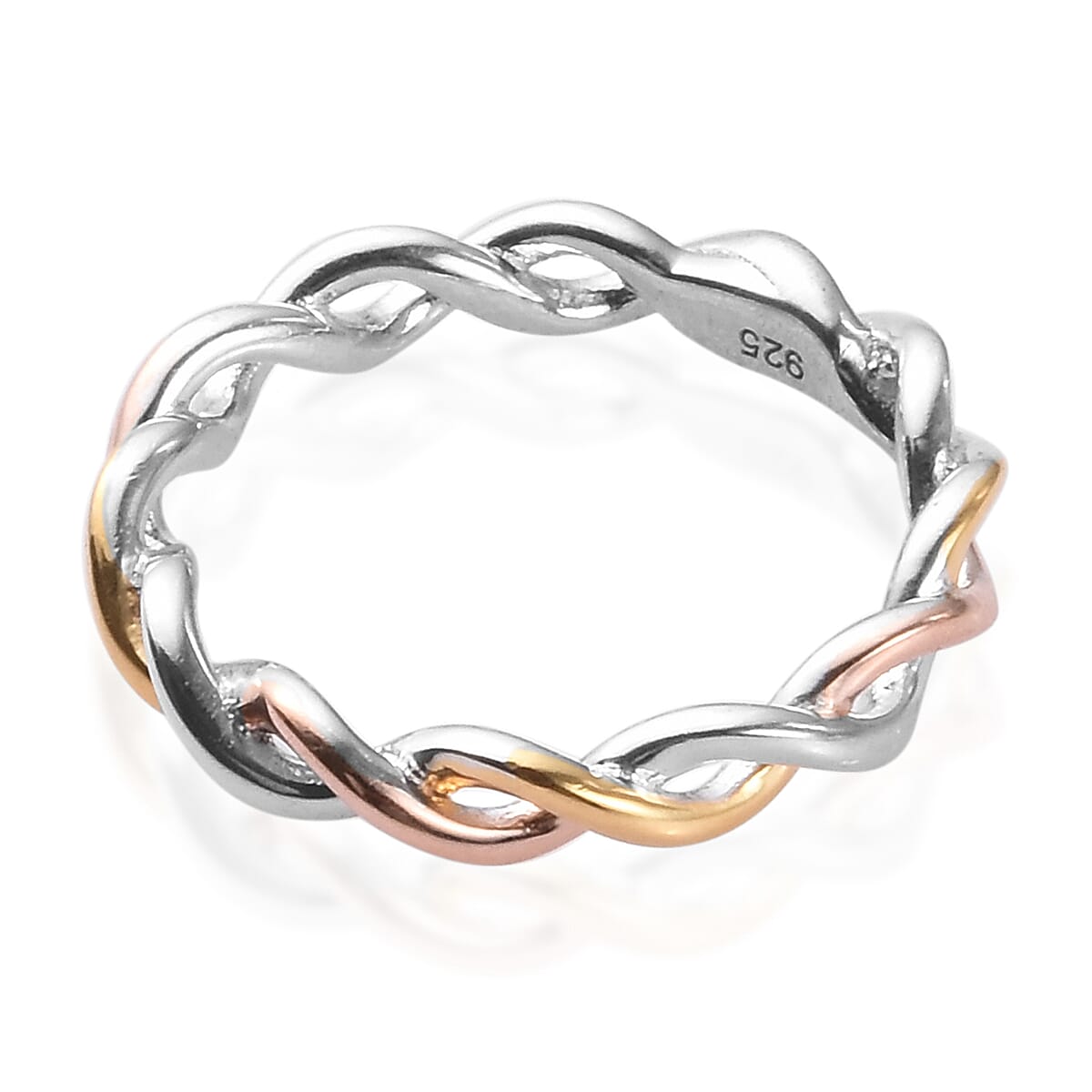 Platinum, Yellow and Rose Gold Sterling Silver Twist Ring