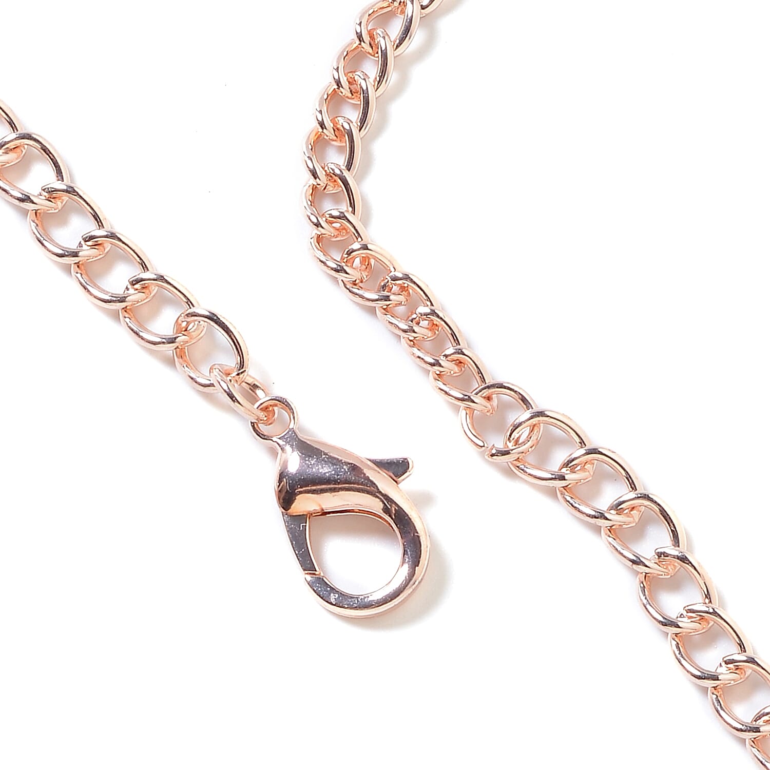 2 Piece Set - Simulated Pink Sapphire, Pink and White Austrian Crystal Necklace (Size 18 with 3 inch Extender) and Earrings (with Push Back) in Rose Gold Tone