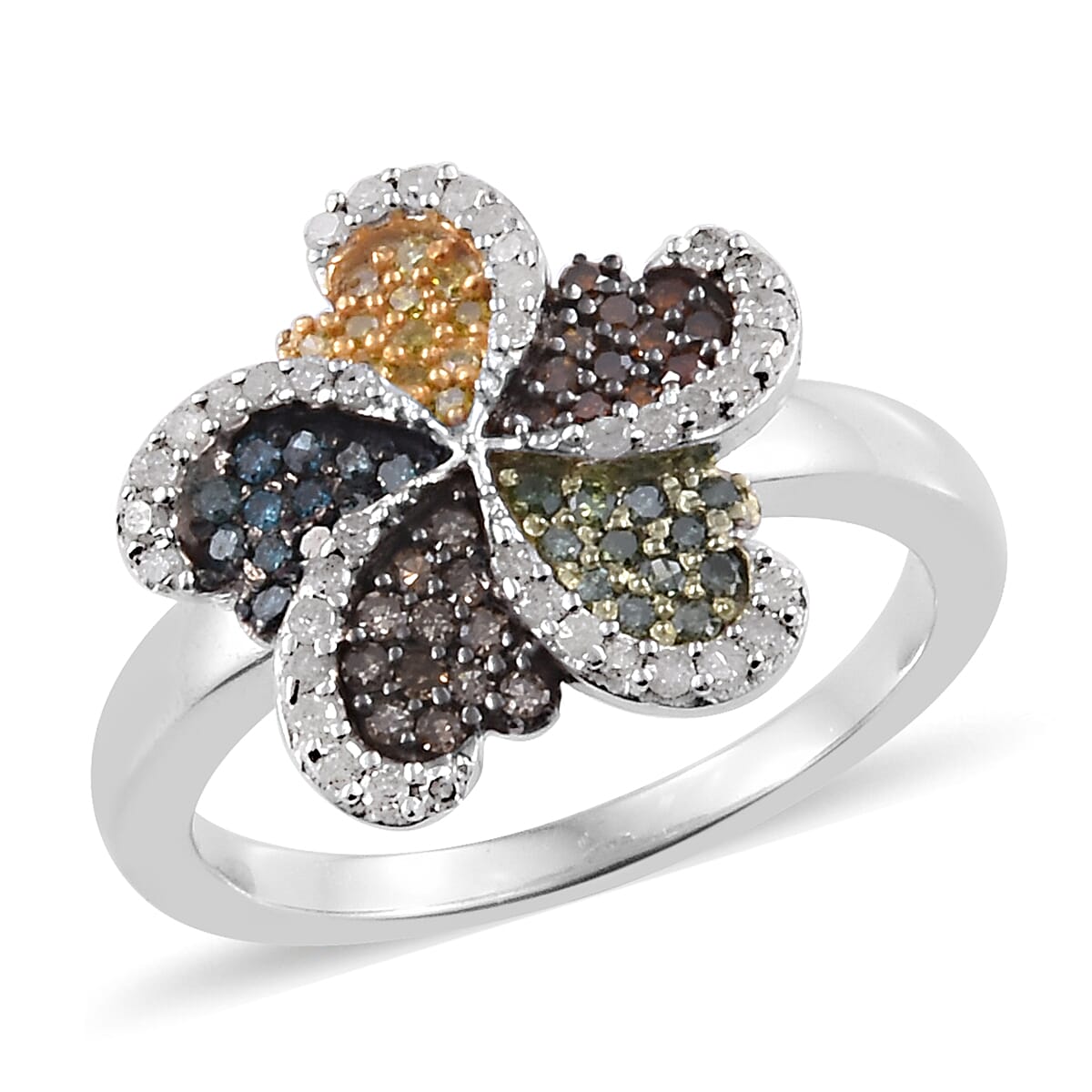 Designer Inspired - Multi Colour Diamond (Rnd) Ring in Platinum Overlay Sterling Silver 0.500 Ct, Number of Diamonds 100.