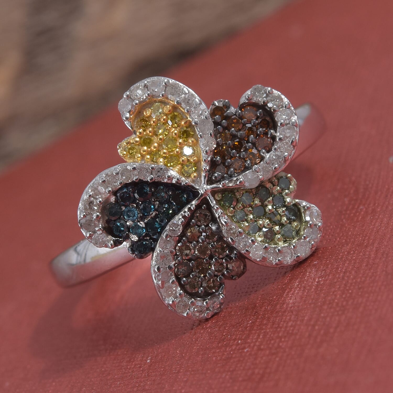 Designer Inspired - Multi Colour Diamond (Rnd) Ring in Platinum Overlay Sterling Silver 0.500 Ct, Number of Diamonds 100.