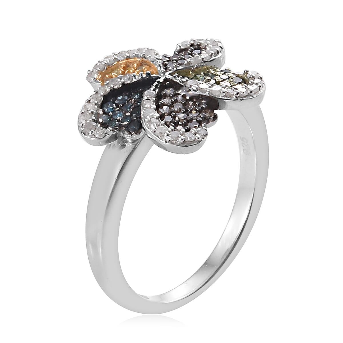 Designer Inspired - Multi Colour Diamond (Rnd) Ring in Platinum Overlay Sterling Silver 0.500 Ct, Number of Diamonds 100.