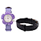 2 Piece Set - GP Swiss Movement Purple Jade and Simulated Diamond Watch with Black Strap