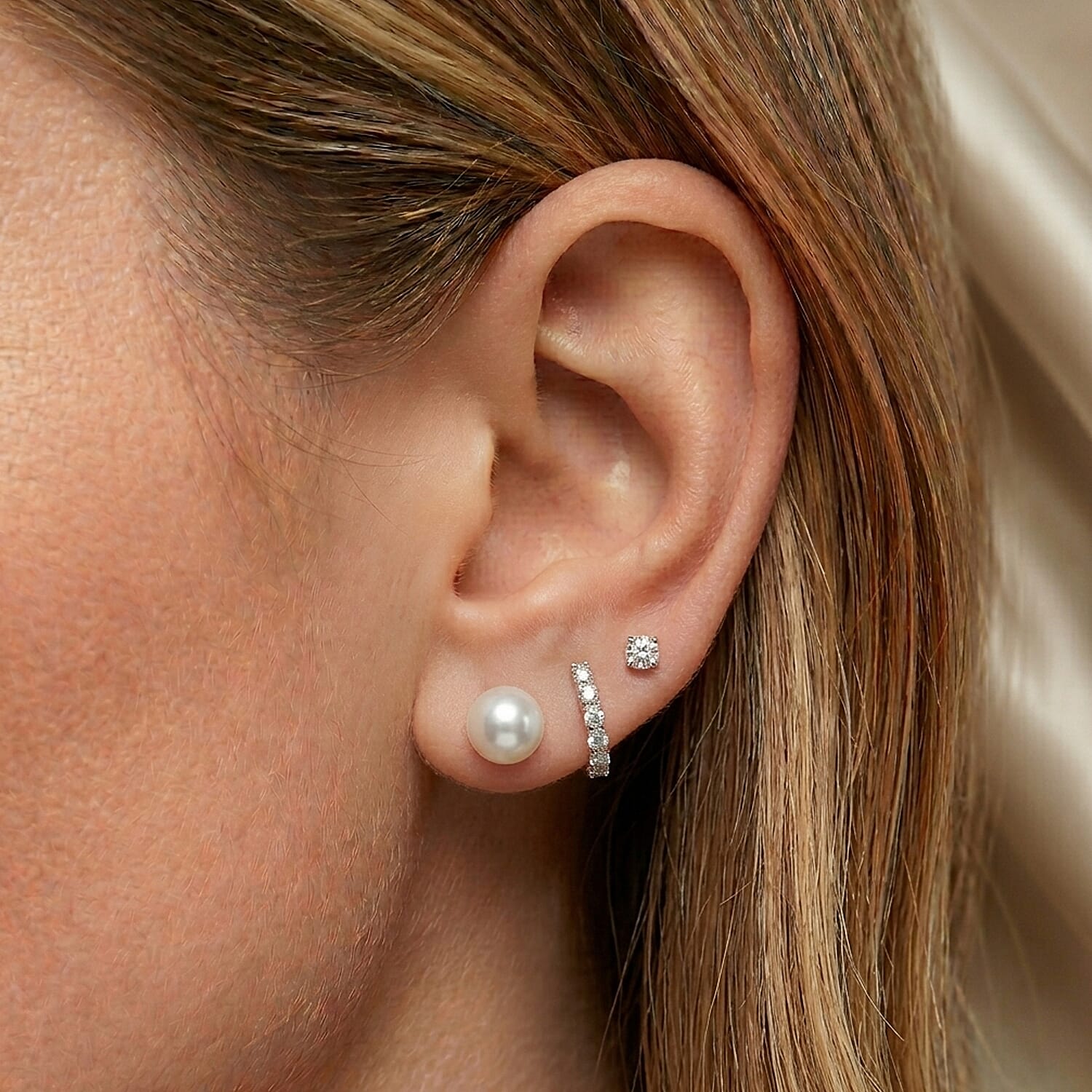 Fresh Water Pearl Stud Earrings with Push in Rhodium Overlay Sterling Silver 7.56 Ct.