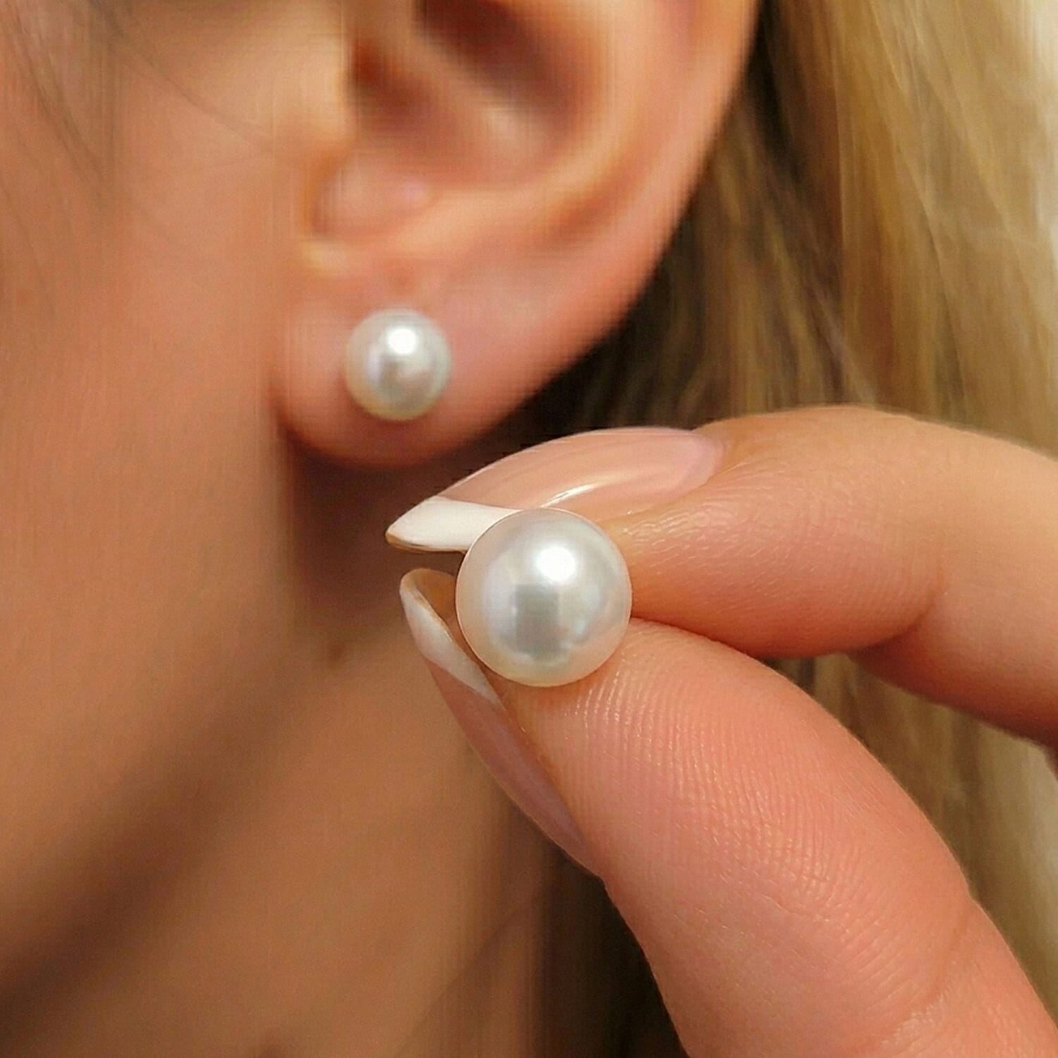 Fresh Water Pearl Stud Earrings with Push in Rhodium Overlay Sterling Silver 7.56 Ct.
