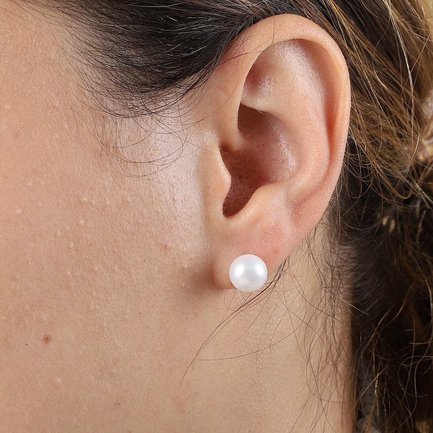 Fresh Water Pearl Stud Earrings with Push in Rhodium Overlay Sterling Silver 7.56 Ct.