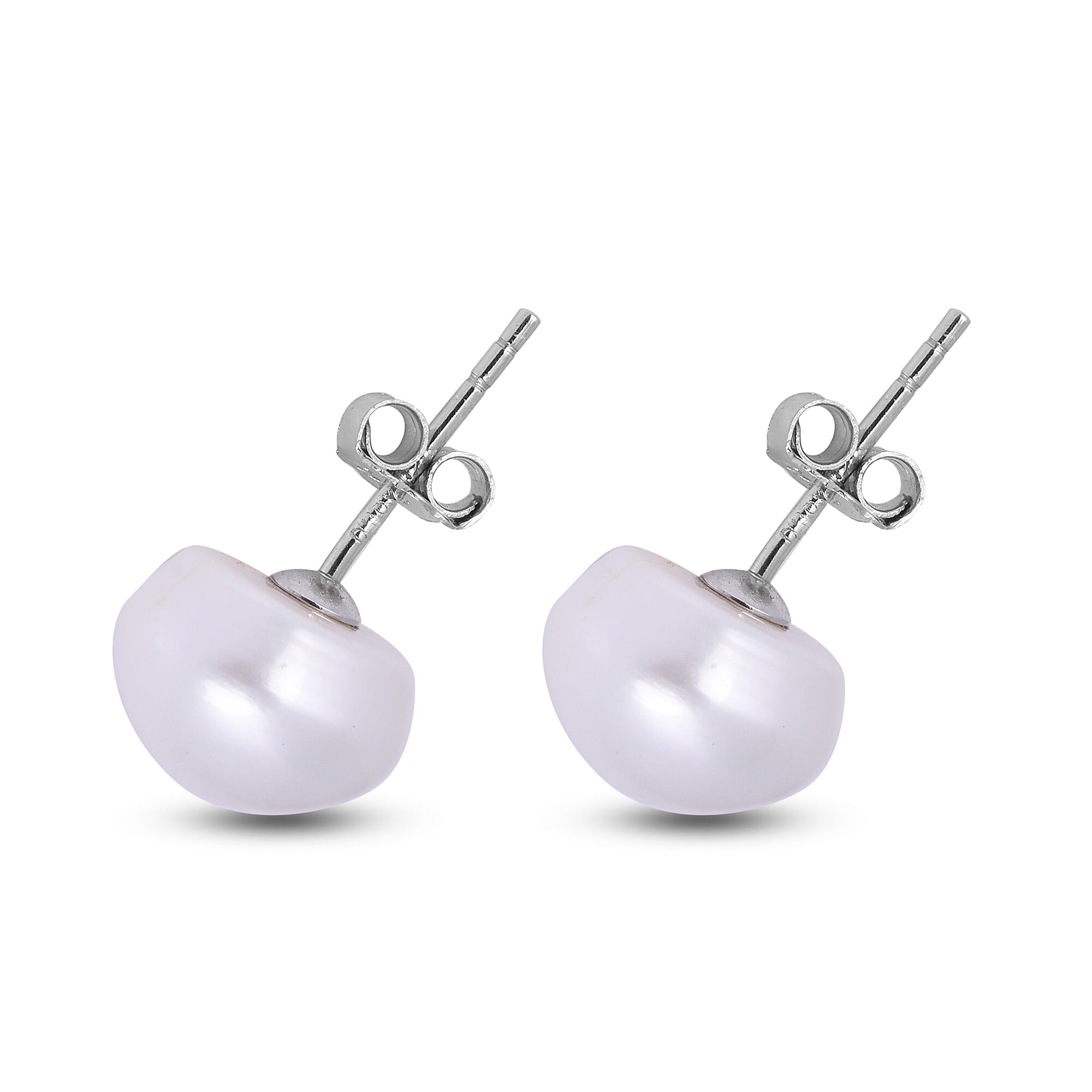 Fresh Water Pearl Stud Earrings with Push in Rhodium Overlay Sterling Silver 7.56 Ct.