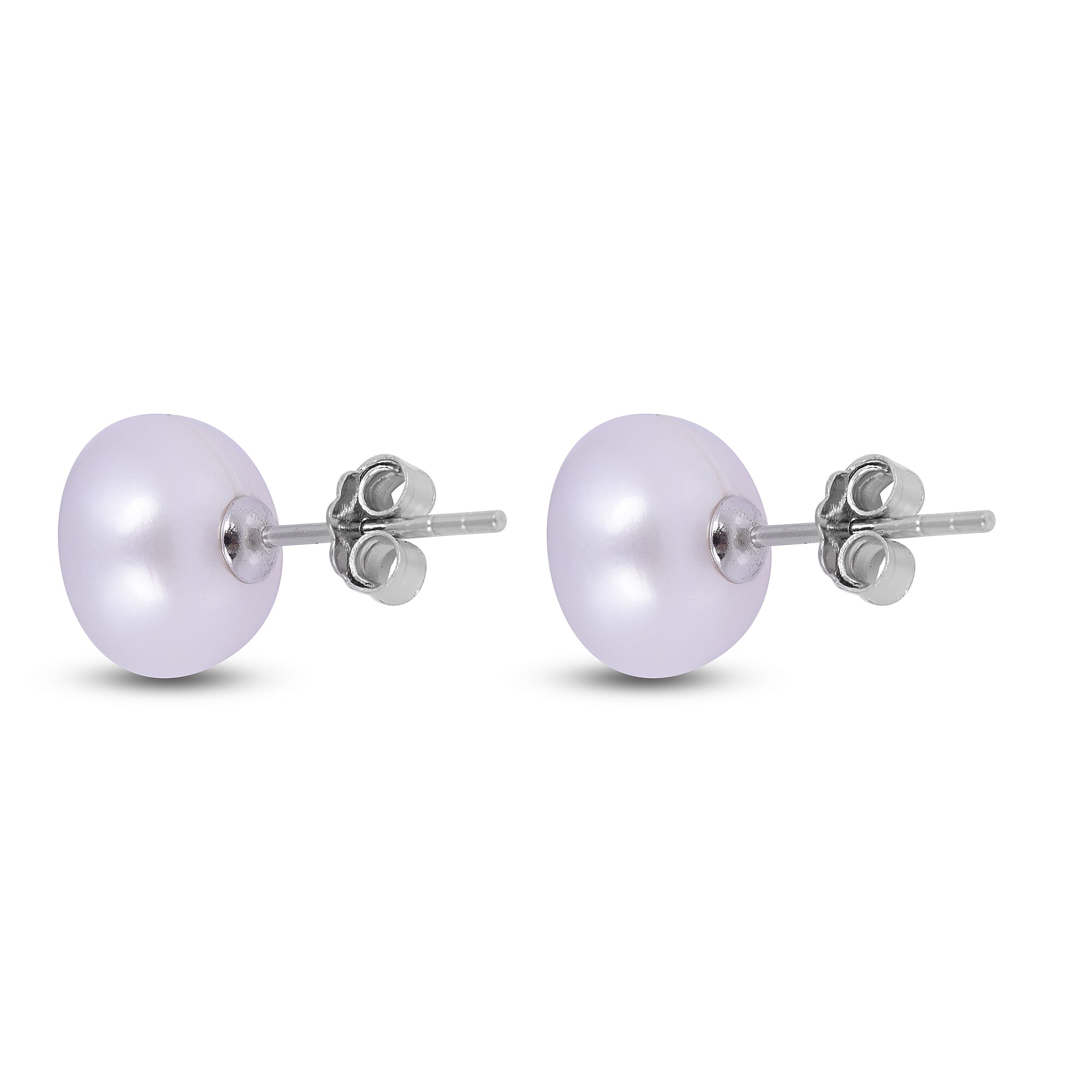 Fresh Water Pearl Stud Earrings with Push in Rhodium Overlay Sterling Silver 7.56 Ct.