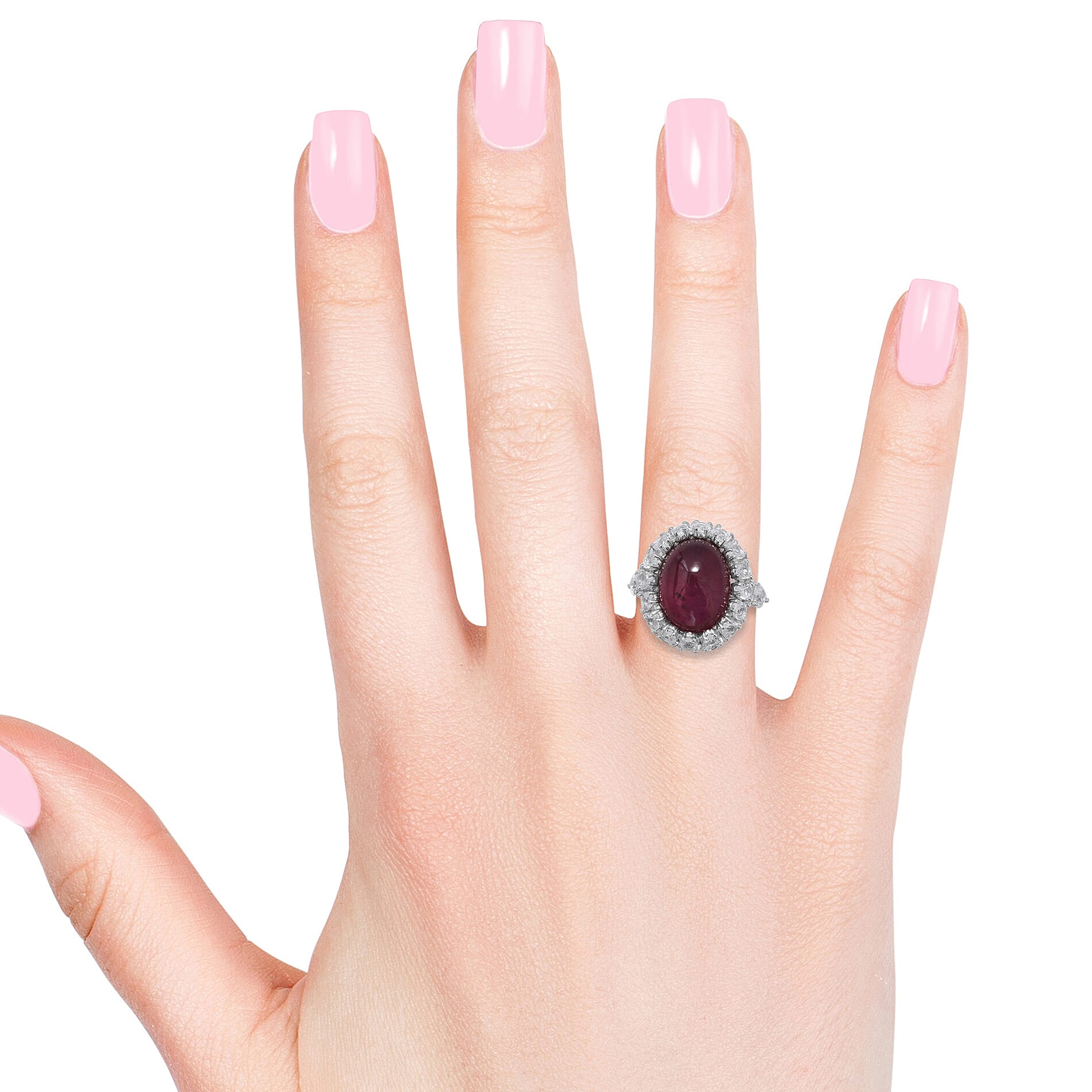 African Ruby (FF), White Topaz Ring in Platinum Overlay Sterling Silver 20.000 Ct.