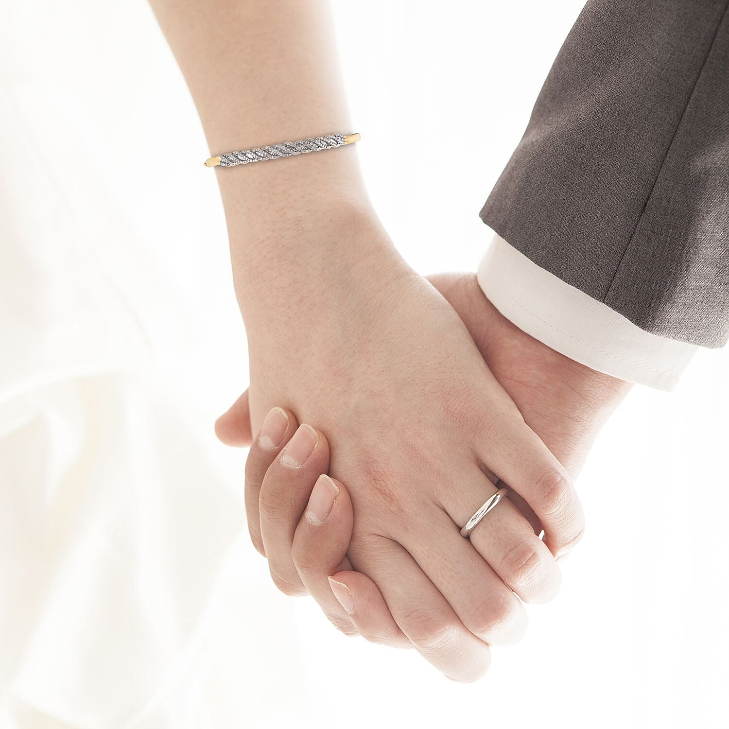 Natural Diamond (Bgt) Bangle (Size 7.5) in 14K Gold Overlay Sterling Silver 1.00 Ct, Silver wt 13.00 Gms, Number of Diamonds 203.