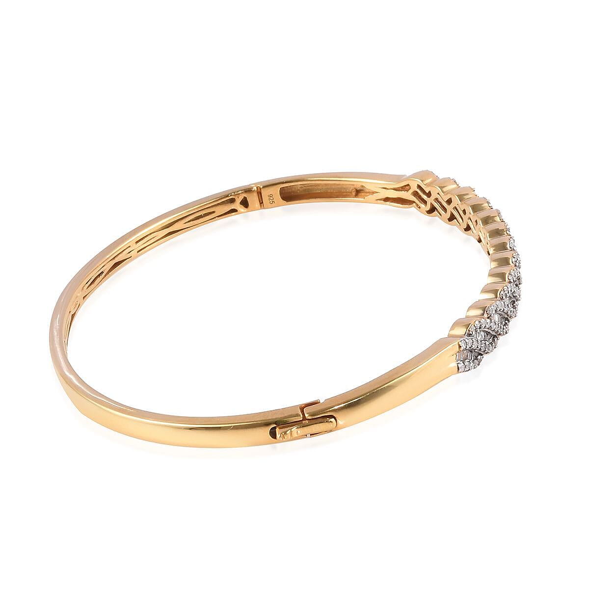 Natural Diamond (Bgt) Bangle (Size 7.5) in 14K Gold Overlay Sterling Silver 1.00 Ct, Silver wt 13.00 Gms, Number of Diamonds 203.