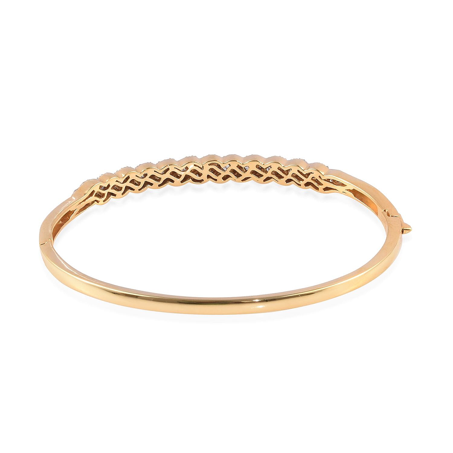 Natural Diamond (Bgt) Bangle (Size 7.5) in 14K Gold Overlay Sterling Silver 1.00 Ct, Silver wt 13.00 Gms, Number of Diamonds 203.