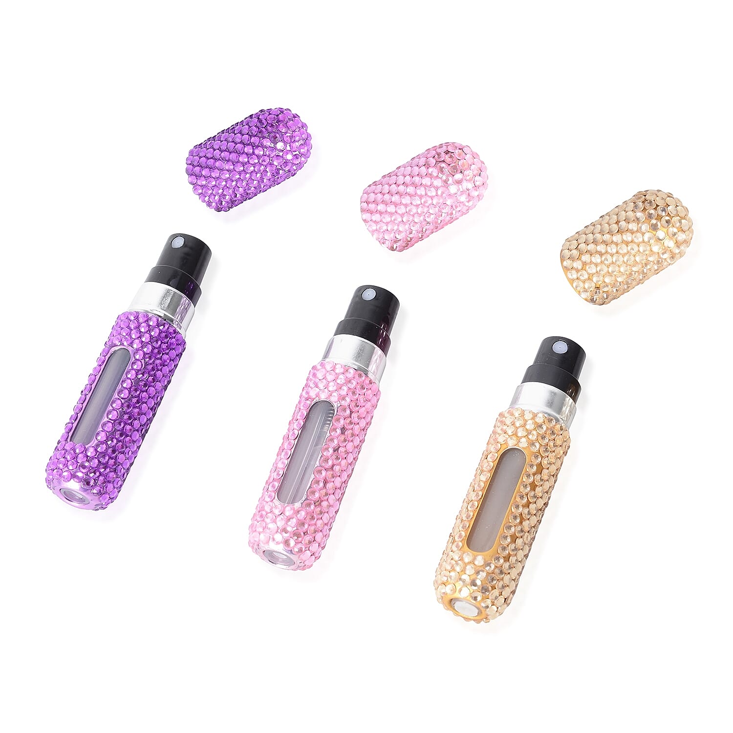 3 Piece Set- Purple, Pink and Golden Colour Pocket Perfume Bottles