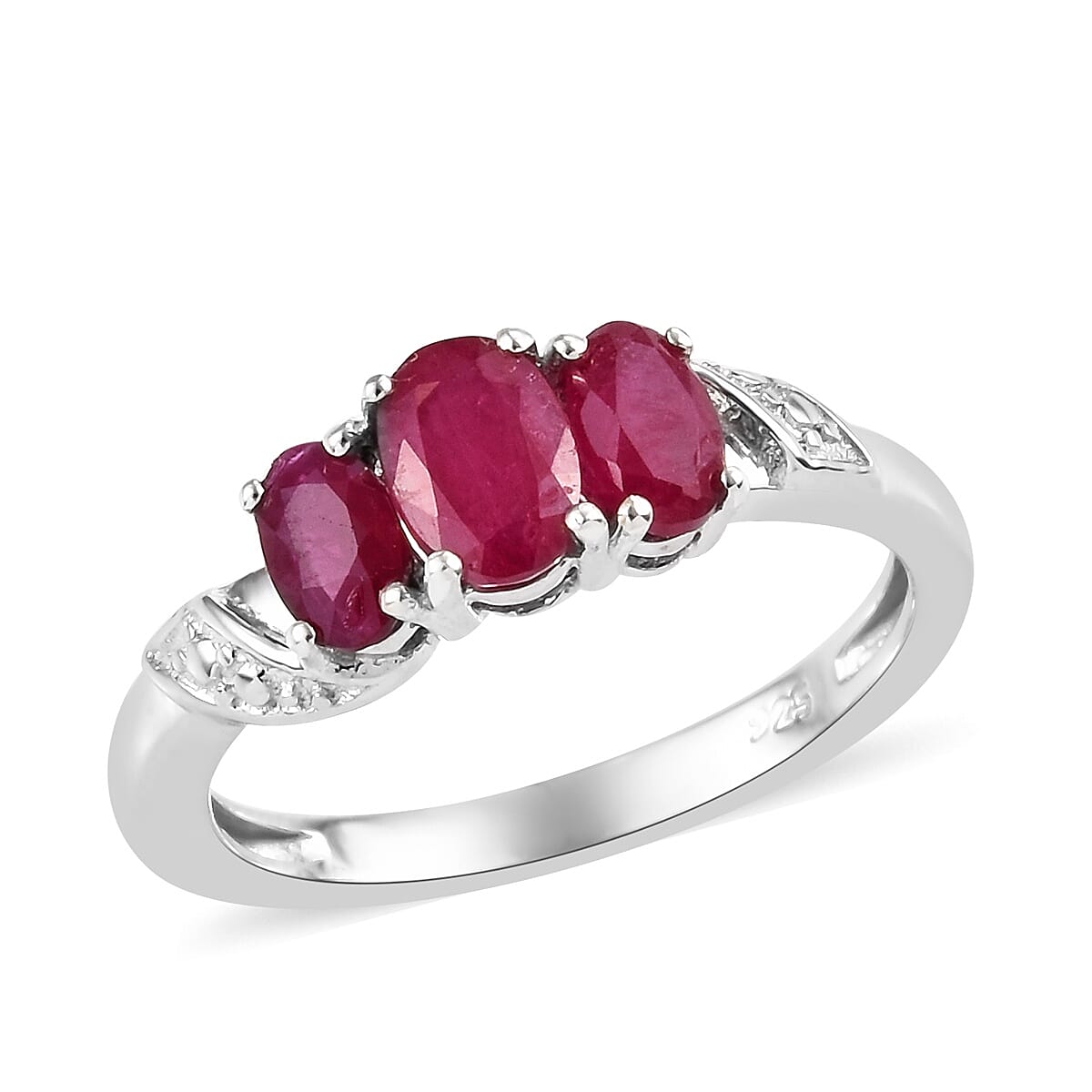 African Ruby (FF) Trilogy Ring in Platinum Overlay Sterling Silver 1.34 Ct.