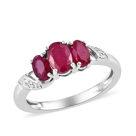 African Ruby (FF) Trilogy Ring in Platinum Overlay Sterling Silver 1.34 Ct.