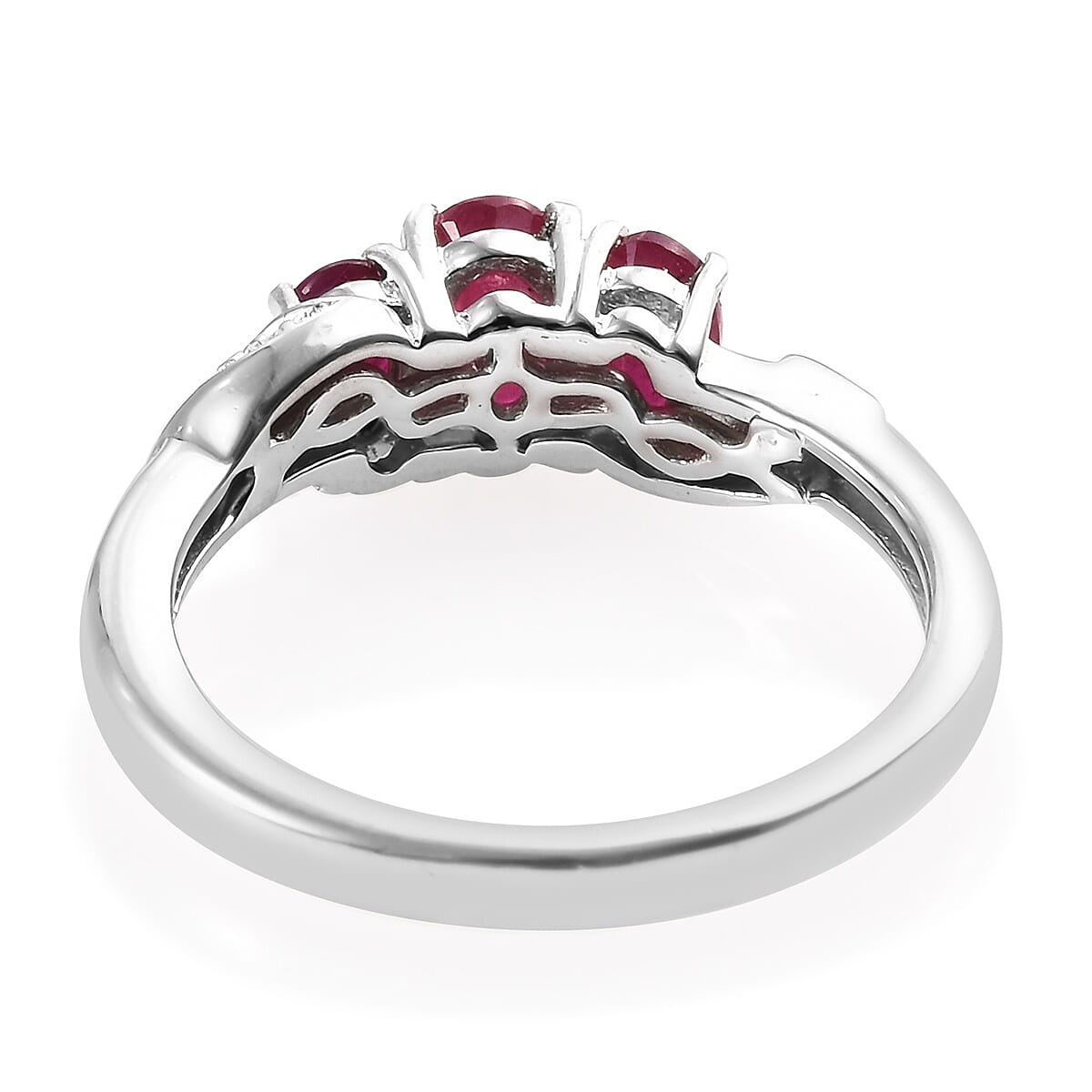 African Ruby (FF) Trilogy Ring in Platinum Overlay Sterling Silver 1.34 Ct.