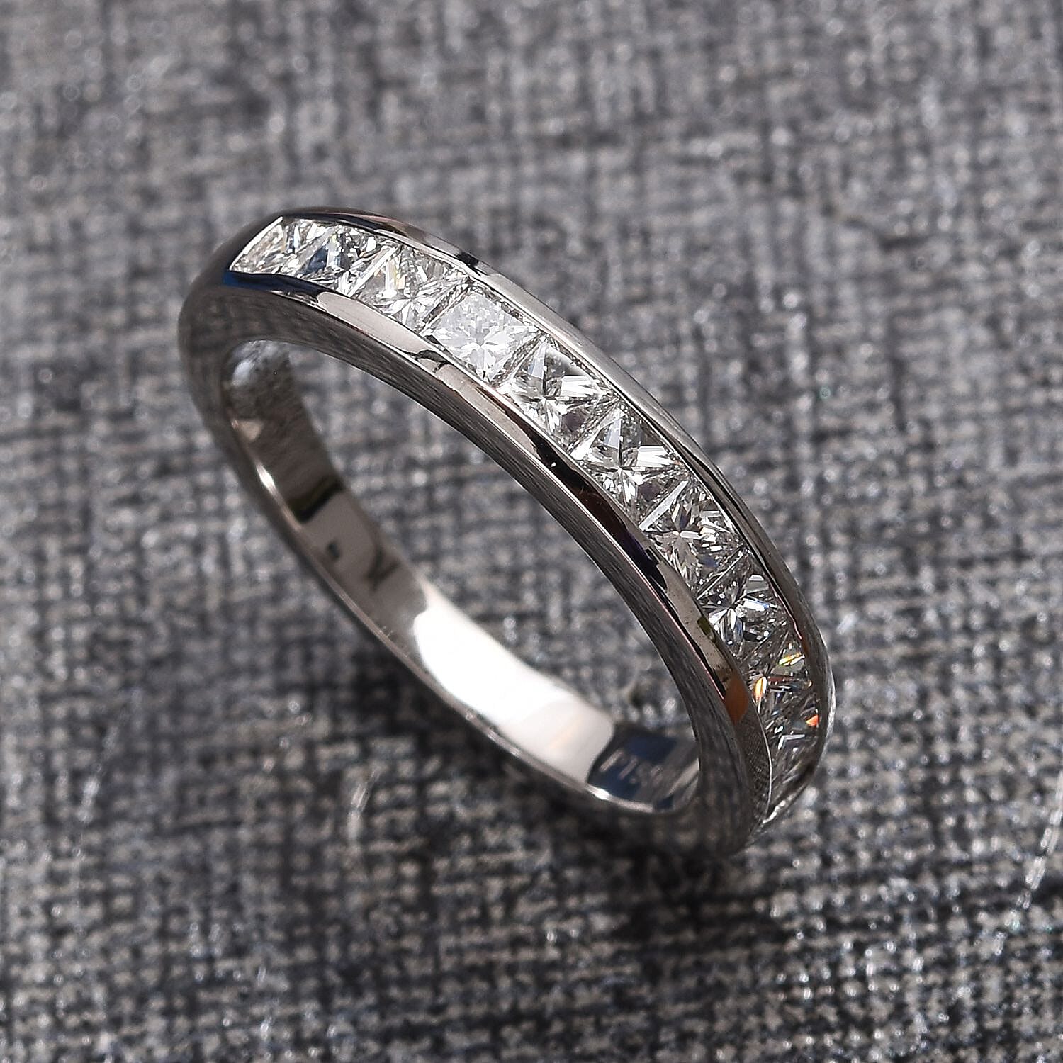 RHAPSODY 950 Platinum IGI Certified Diamond (Princess Cut) (VS-E-F) Half Eternity Band Ring 1.000 Ct.