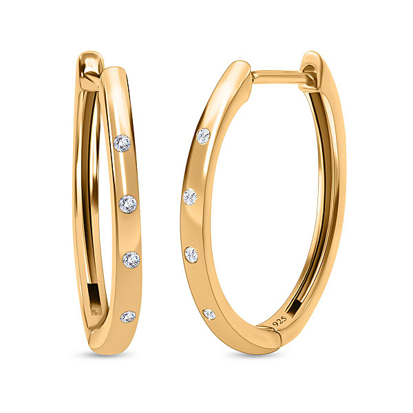 Diamond Hoop Earrings (with Clasp) in 18K Vermeil Yellow Gold Plated ...