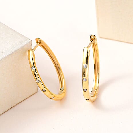 Diamond (Rnd) Hoop Earrings in 18K Vermeil Yellow Gold Plated Sterling Silver