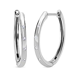 Diamond (Rnd) Hoop Earrings (with Clasp) in Platinum Plated Sterling Silver