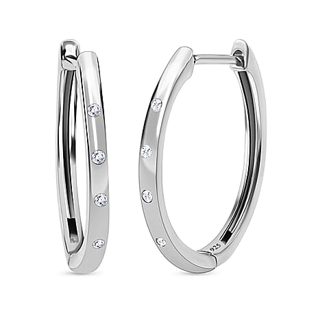 Royal Bali Collection - D'Joy Diamond (Rnd) Hoop Earrings in Platinum Overlay Sterling Silver