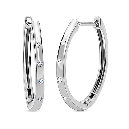 Diamond (Rnd) Hoop Earrings (with Clasp) in Platinum Plated Sterling Silver