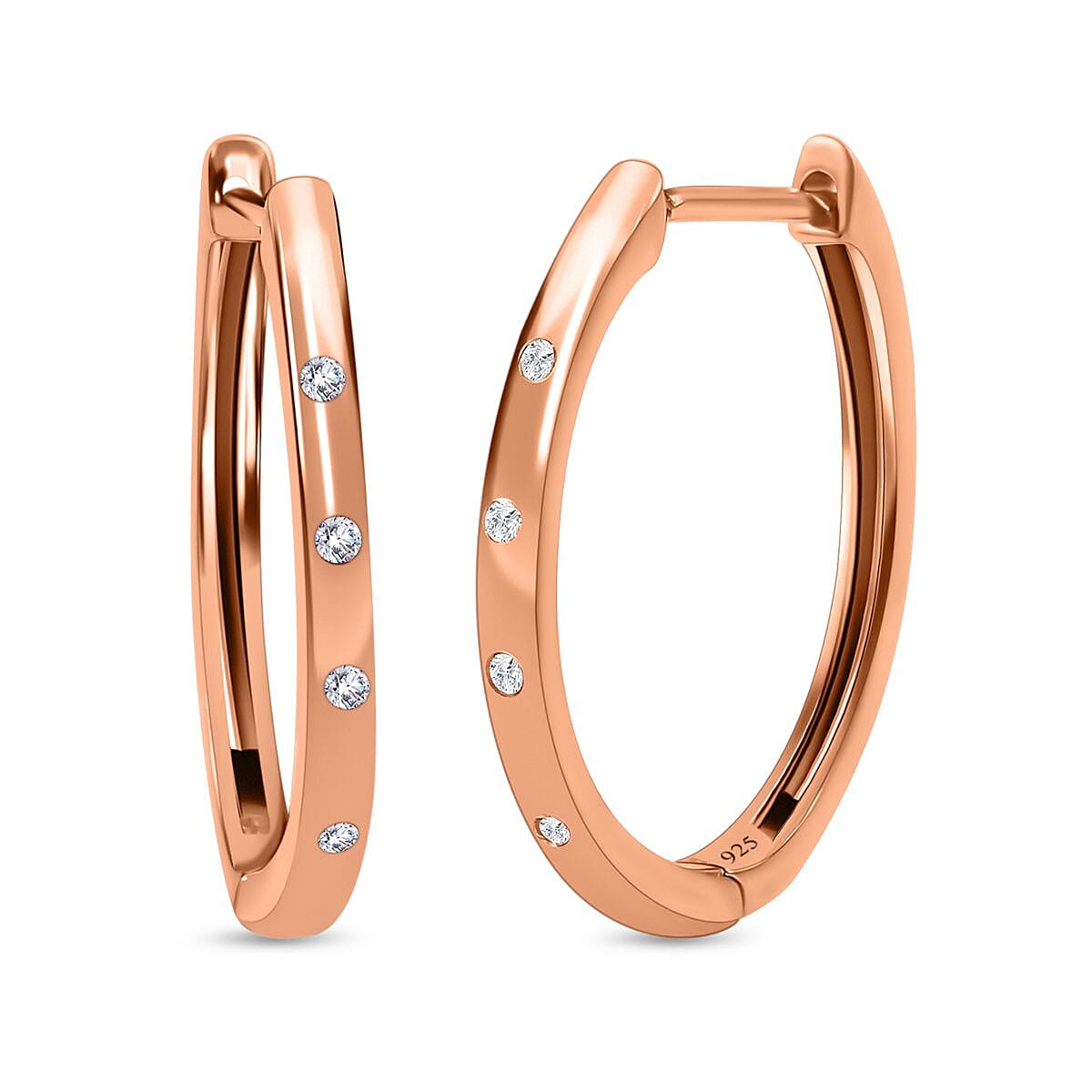 Diamond (Rnd) Hoop Earrings in 18K Vermeil Rose Gold Plated Sterling Silver