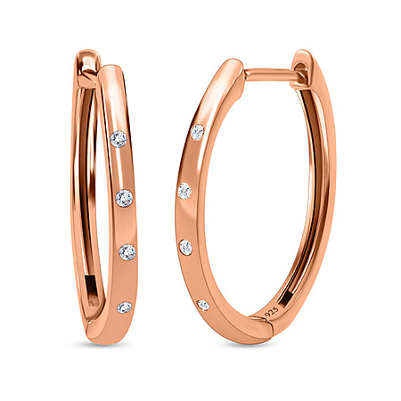 Diamond Hoop Earrings (with Clasp) in 18K Vermeil Rose Gold Plated Sterling Silver