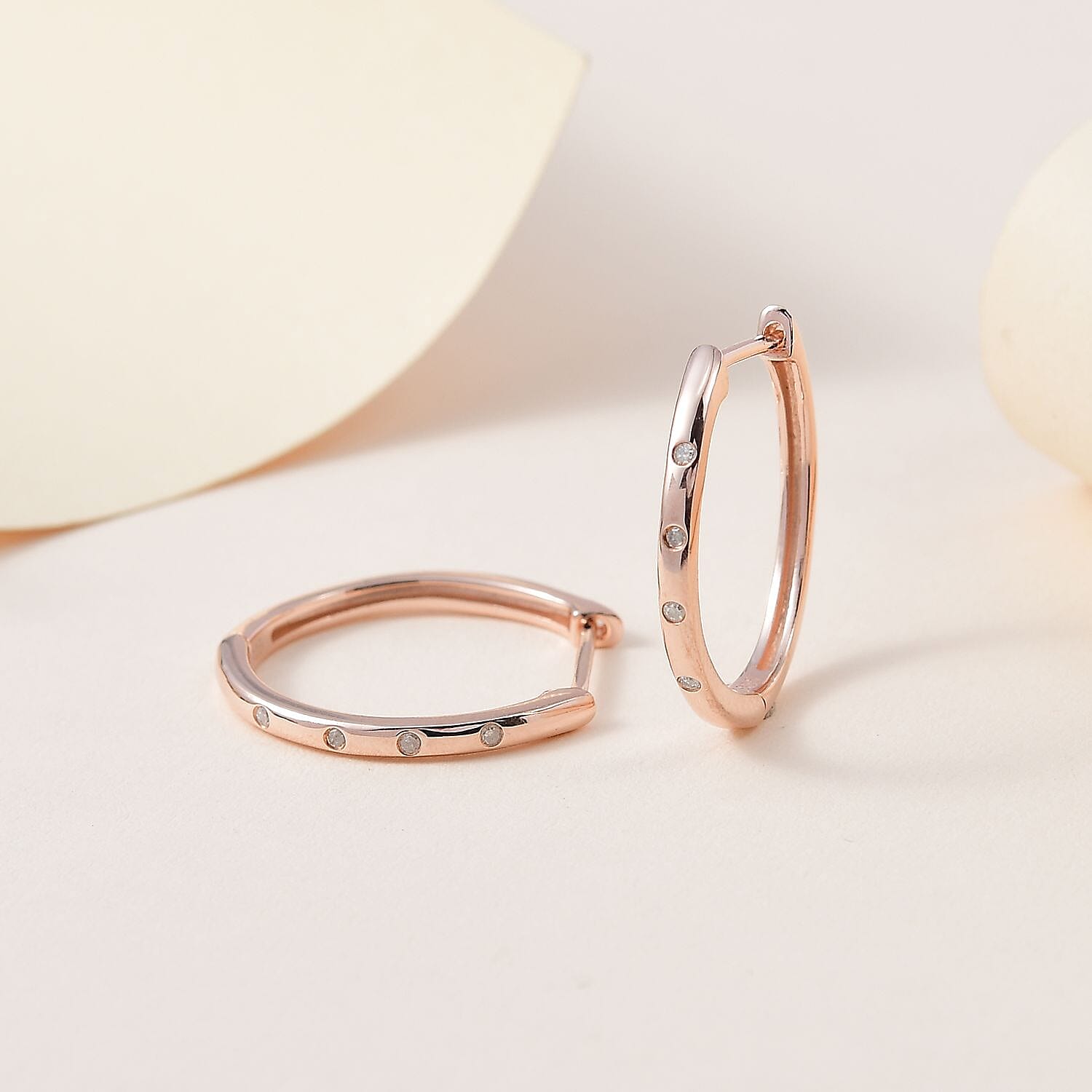 Diamond (Rnd) Hoop Earrings in 18K Vermeil Rose Gold Plated Sterling Silver