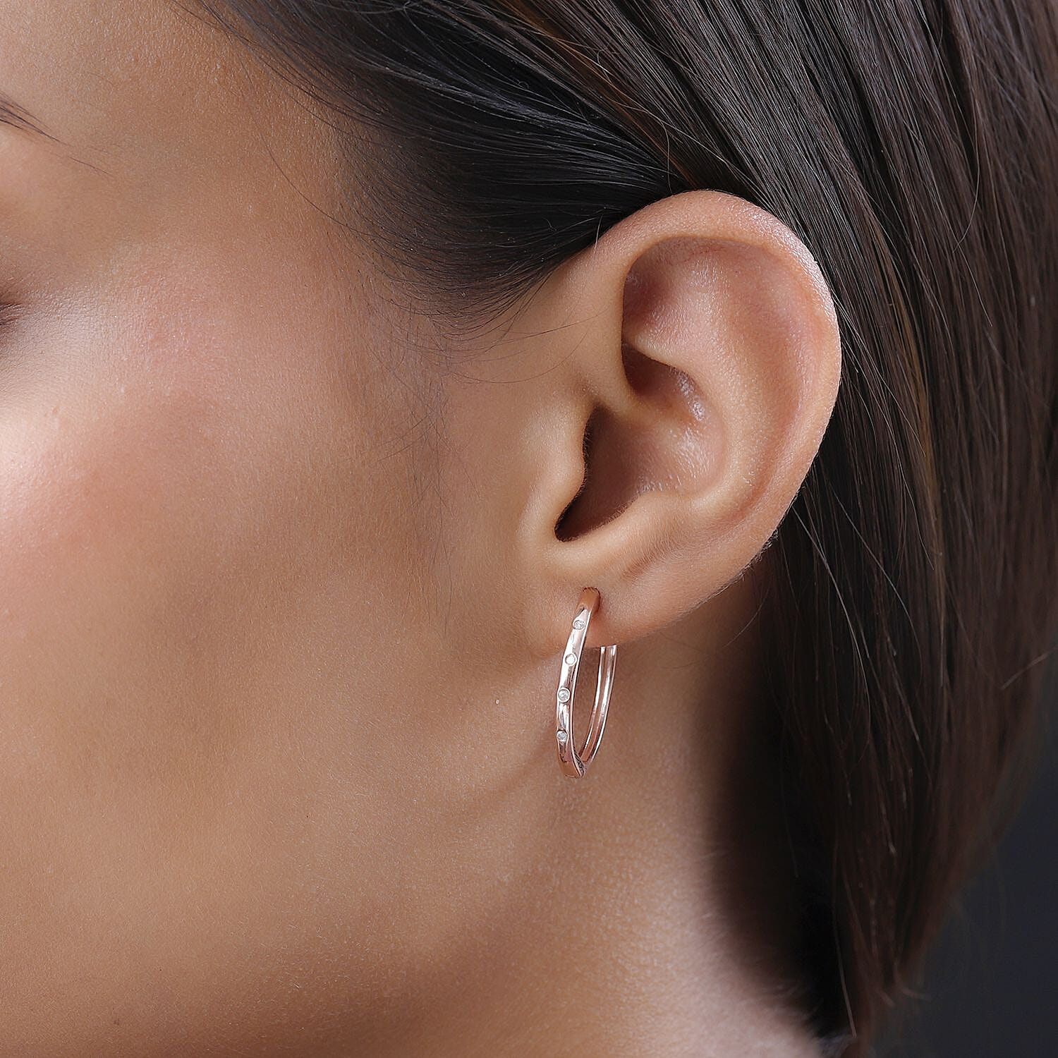 Diamond (Rnd) Hoop Earrings in 18K Vermeil Rose Gold Plated Sterling Silver