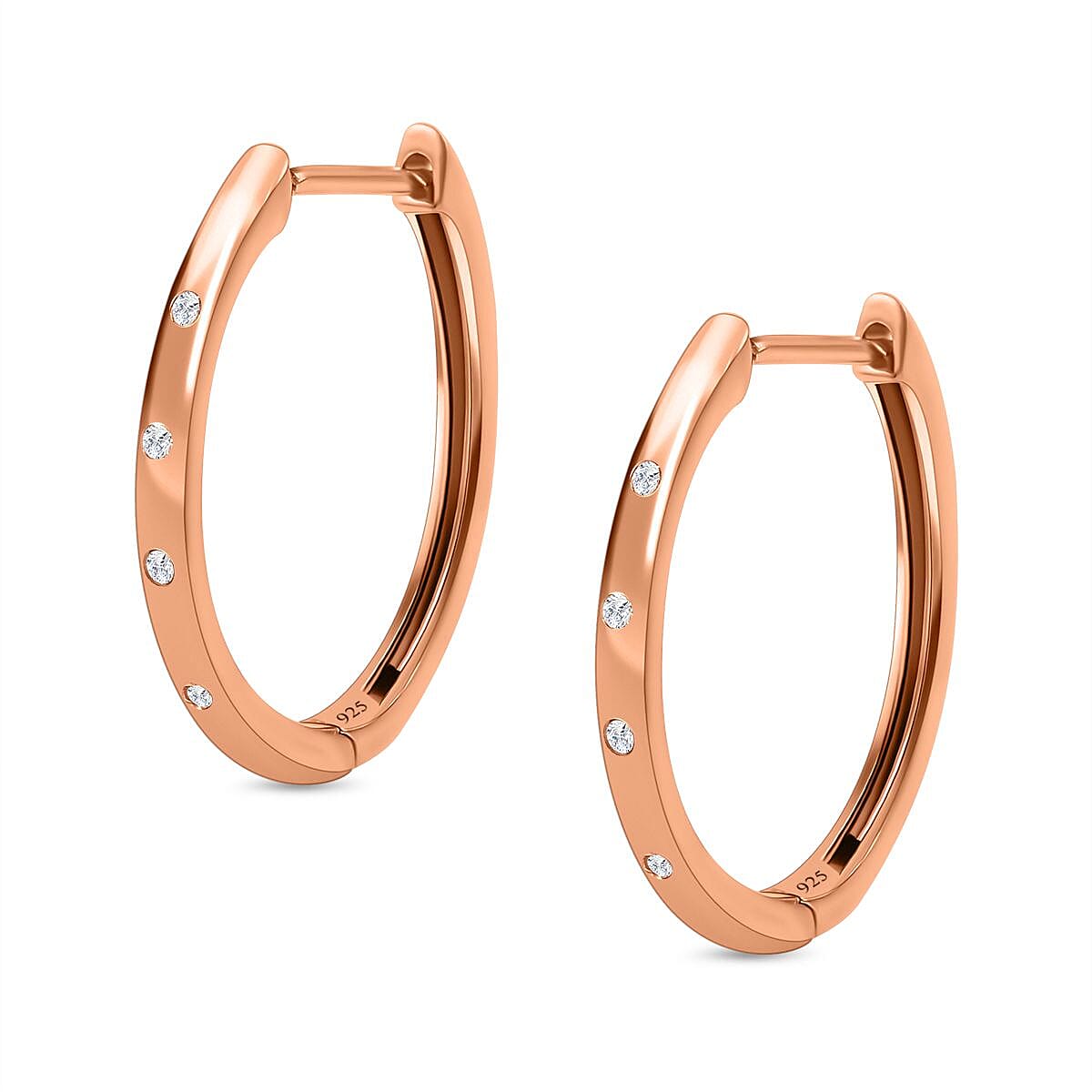 Diamond (Rnd) Hoop Earrings in 18K Vermeil Rose Gold Plated Sterling Silver