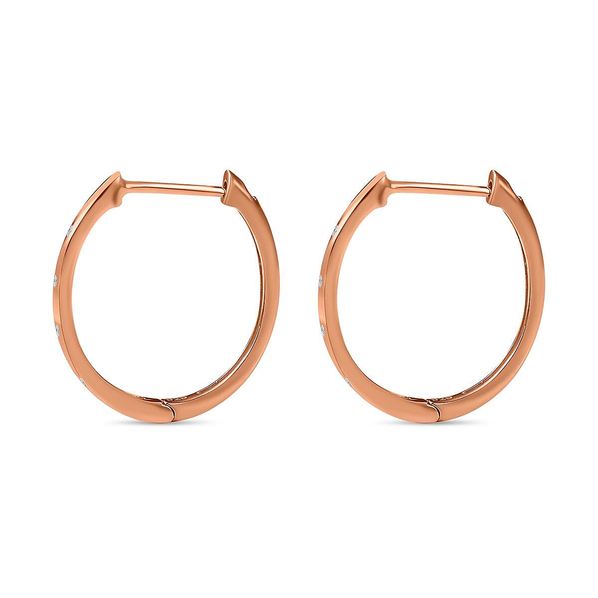 Diamond (Rnd) Hoop Earrings in 18K Vermeil Rose Gold Plated Sterling Silver