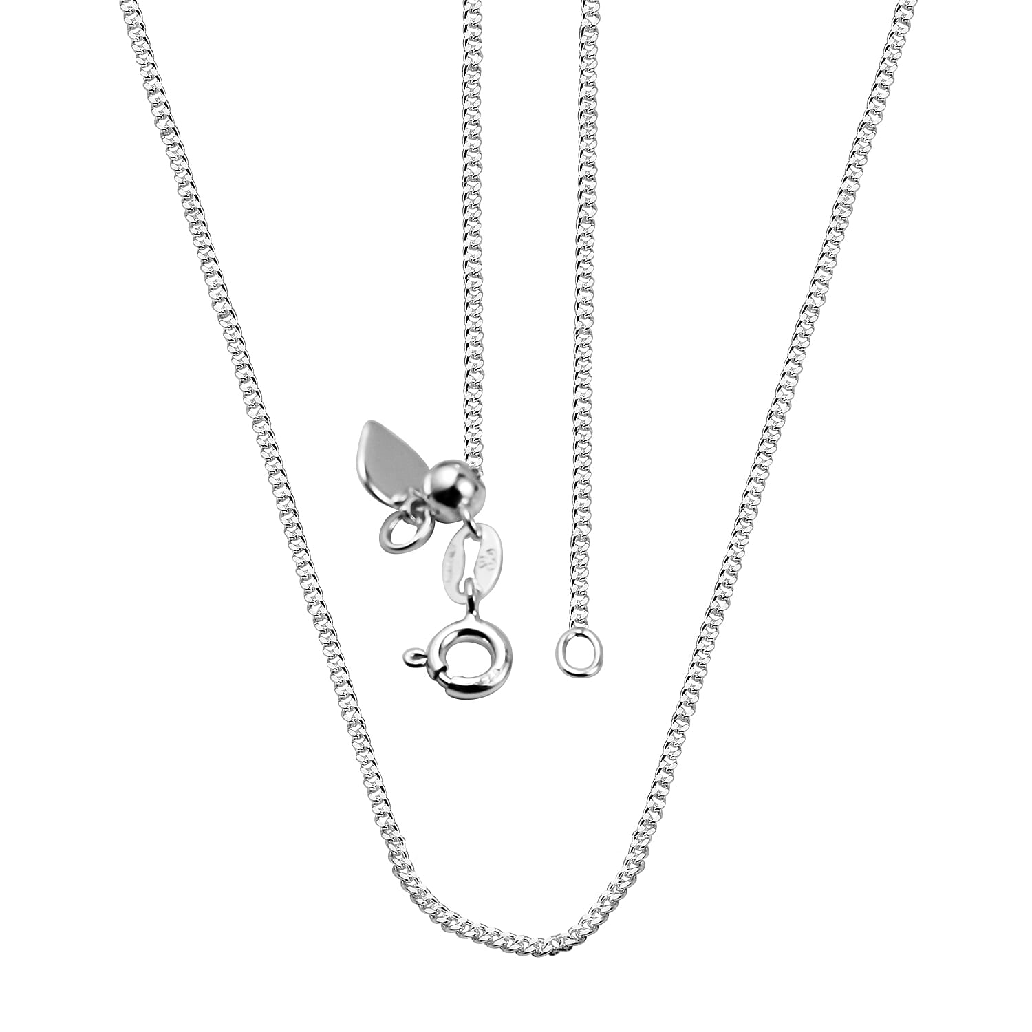 Sterling Silver Heart Slider Adjustable Curb Slider Chain (Size 22) with Spring Ring Clasp