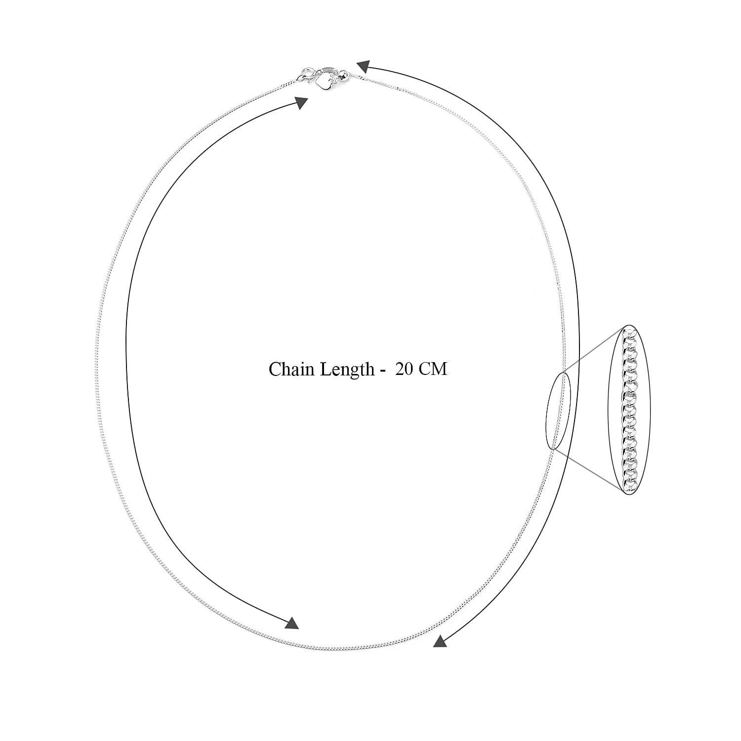 Sterling Silver Heart Slider Adjustable Curb Slider Chain (Size 22) with Spring Ring Clasp