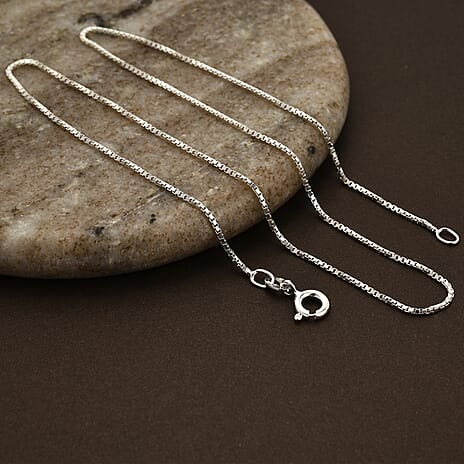 Sterling Silver Box Chain (Size - 15) with Spring Ring Clasp.