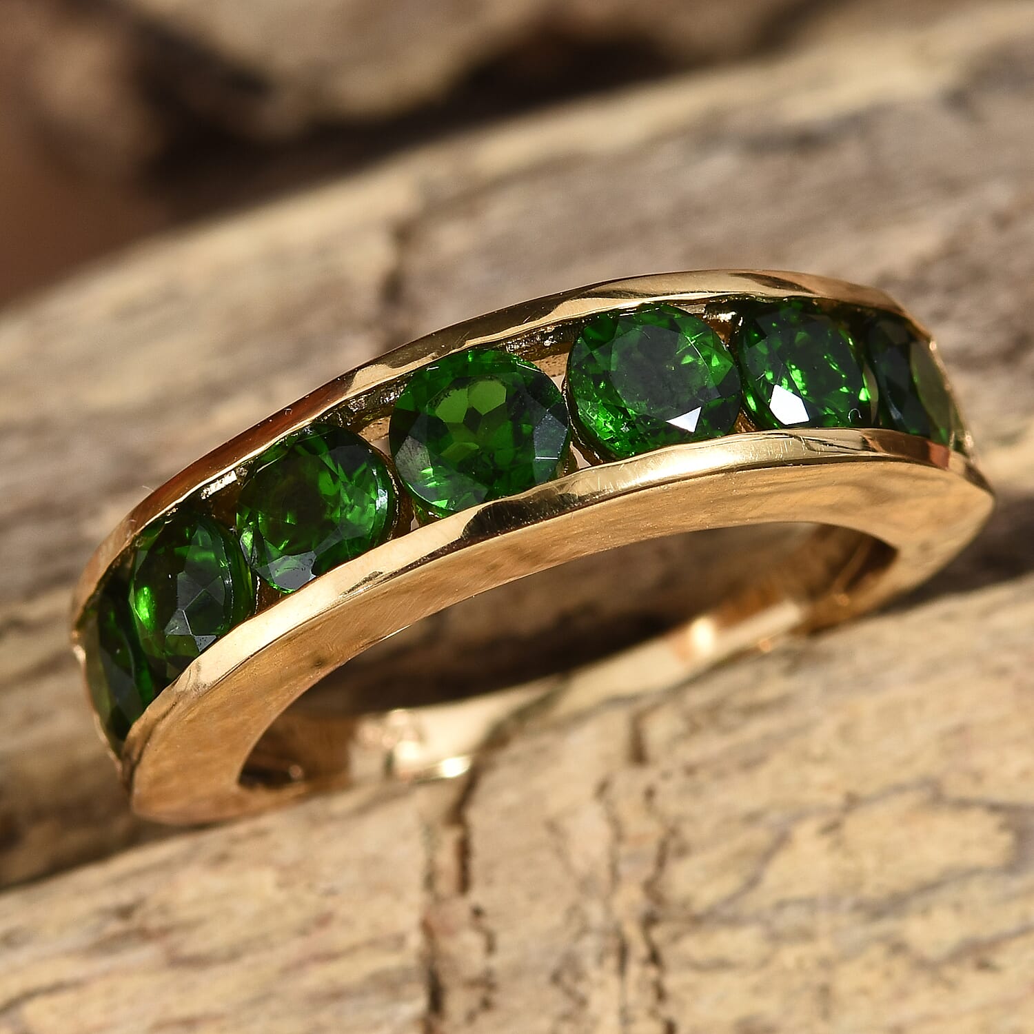 Chrome Diopside (Rnd 4 mm) Channel Set Half Eternity Band Ring in 14K Gold Overlay Sterling Silver 2.000 Ct.