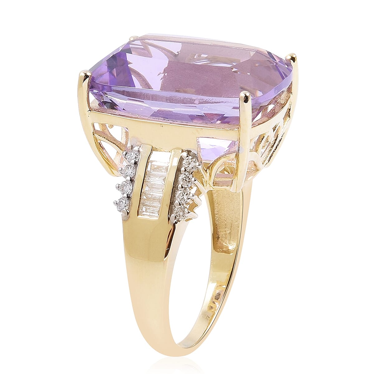 Cocktail Collection -9K Yellow Gold Bolivian Amethyst (Cush 20x15 mm), Diamond Ring 22.275 Ct, Gold wt 5.64 Gms.
