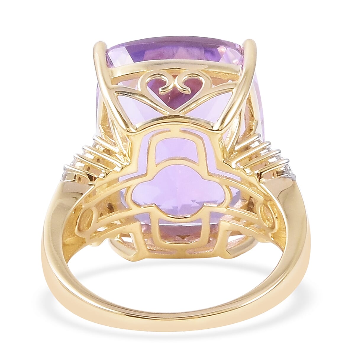 Cocktail Collection -9K Yellow Gold Bolivian Amethyst (Cush 20x15 mm), Diamond Ring 22.275 Ct, Gold wt 5.64 Gms.