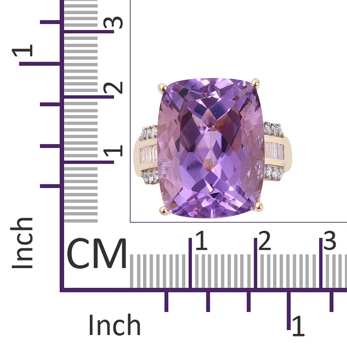 Cocktail Collection -9K Yellow Gold Bolivian Amethyst (Cush 20x15 mm), Diamond Ring 22.275 Ct, Gold wt 5.64 Gms.