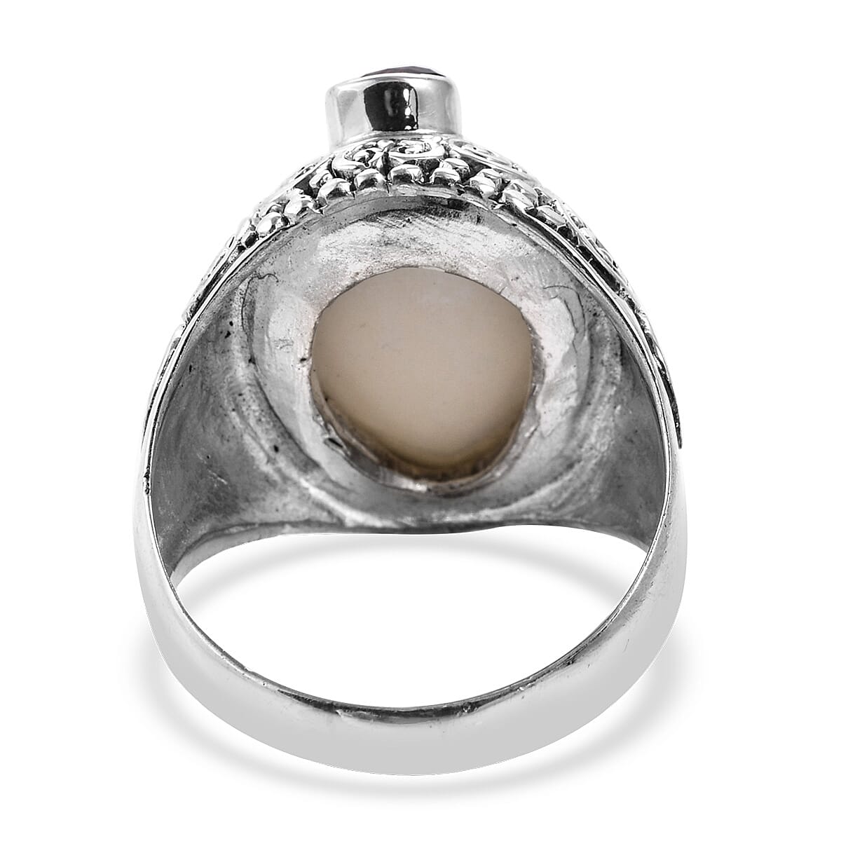 Princess Bali Collection OX Bone Carved Face and Hessonite Garnet Ring in Sterling Silver 10.740 Ct, Silver wt 7.00 Gms