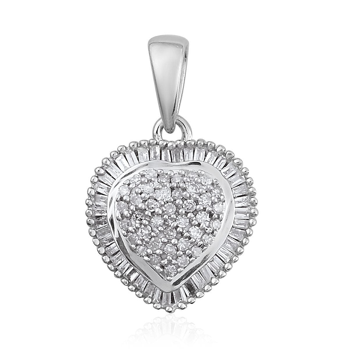 9K White Gold SGL Certified Diamond (Rnd and Bgt) (I3/G-H) Heart Pendant 0.500 Ct.