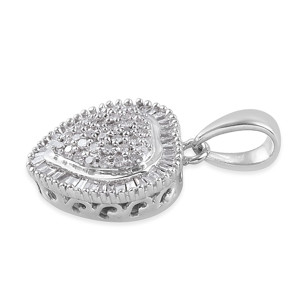 9K White Gold SGL Certified Diamond (Rnd and Bgt) (I3/G-H) Heart Pendant 0.500 Ct.