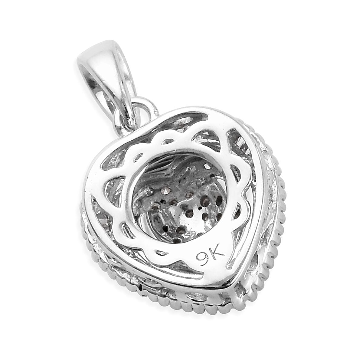 9K White Gold SGL Certified Diamond (Rnd and Bgt) (I3/G-H) Heart Pendant 0.500 Ct.