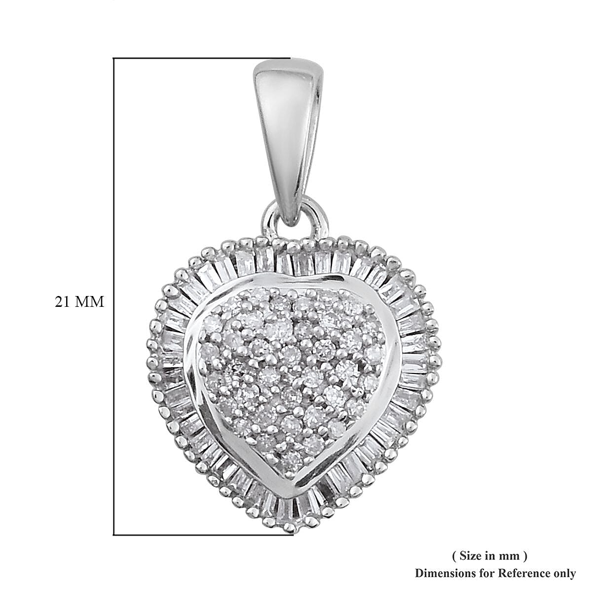 9K White Gold SGL Certified Diamond (Rnd and Bgt) (I3/G-H) Heart Pendant 0.500 Ct.