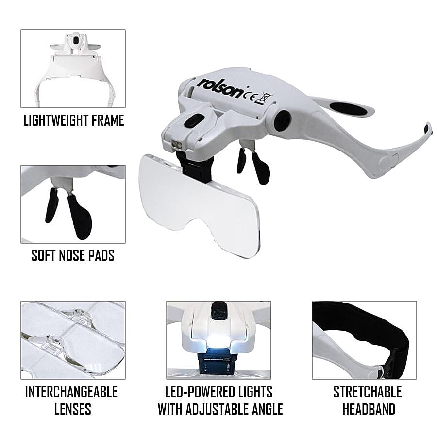 Rolson Magnifying Glasses with 2 LED Lights (3 AAA Batteries Included) - White and Black