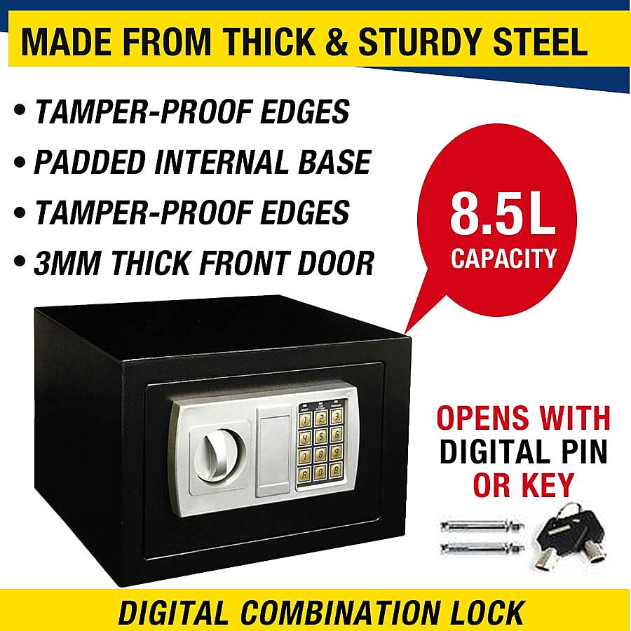 ROLSON Electronic Safe Box With Key And Digital Combination. Floor And Wall Bolting (30cm x 20cm x 20cm)