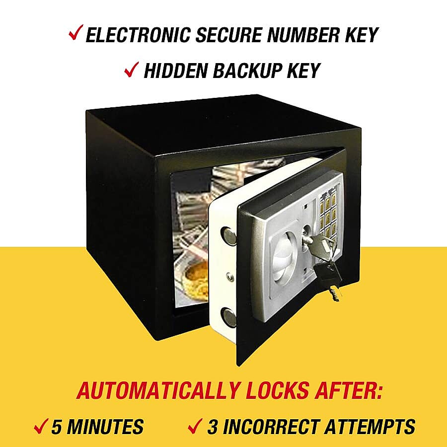 ROLSON Electronic Safe Box With Key And Digital Combination. Floor And Wall Bolting (30cm x 20cm x 20cm)