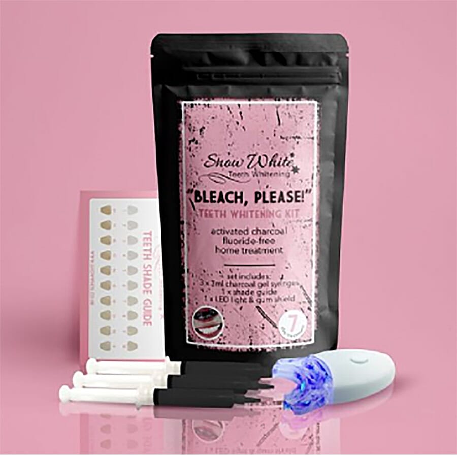 CB&CO: Bleach, Please! 7 Day Treatment Charcoal Teeth Whitening Kit (Incl. 3 x Charcoal Gel Syringes, 1 x LED Light with Gum Shield & 1 x Tooth Shade Guide)