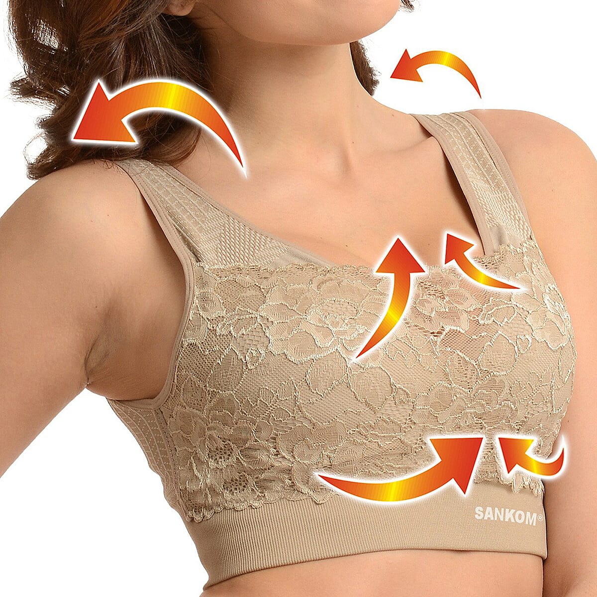 SANKOM SWITZERLAND Classic Patent Bra with Lace (Size M-L - Size 12-14) Colour Beige